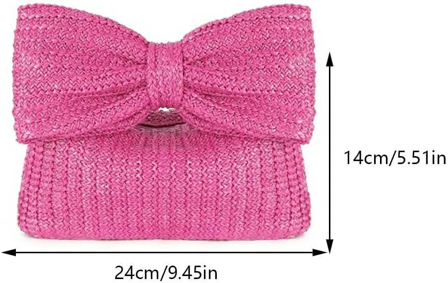 Orgone Straw Bow Purse, Summer Woven Beach Clutch Bag for Women, Straw Handbags for Formal Party Wedding for Mom