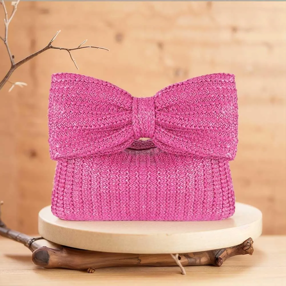 Orgone Straw Bow Purse, Summer Woven Beach Clutch Bag for Women, Straw Handbags for Formal Party Wedding for Mom