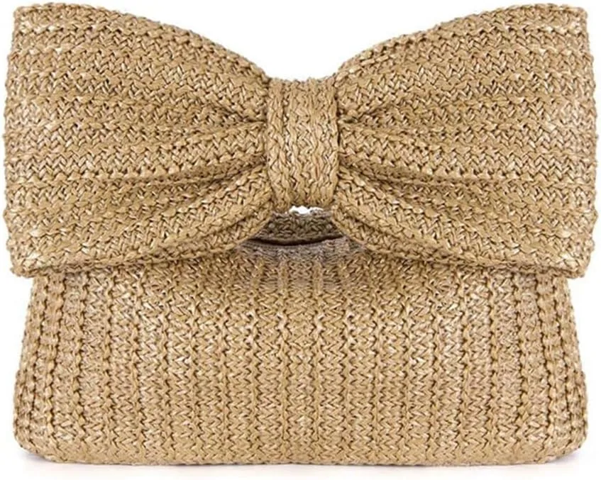 Orgone Straw Bow Purse, Summer Woven Beach Clutch Bag for Women, Straw Handbags for Formal Party Wedding for Mom
