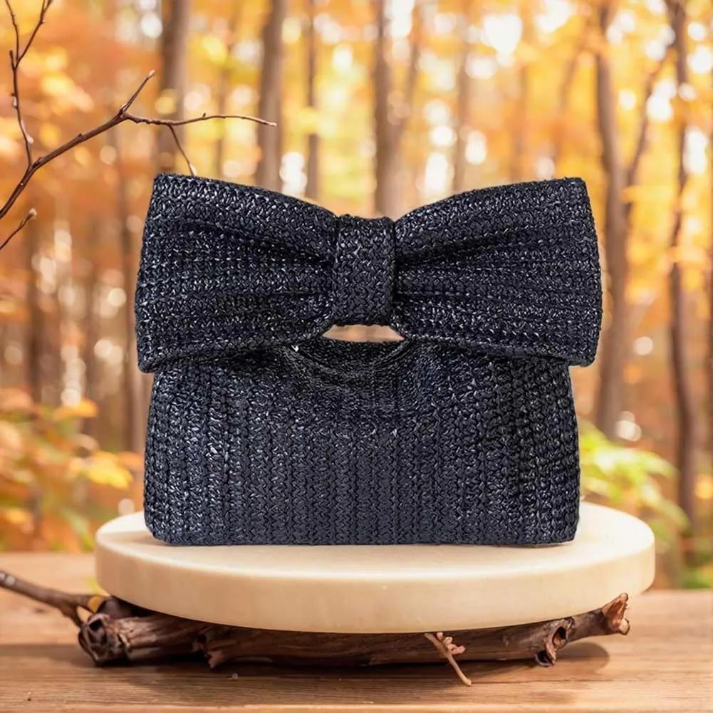 Orgone Straw Bow Purse, Summer Woven Beach Clutch Bag for Women, Straw Handbags for Formal Party Wedding for Mom