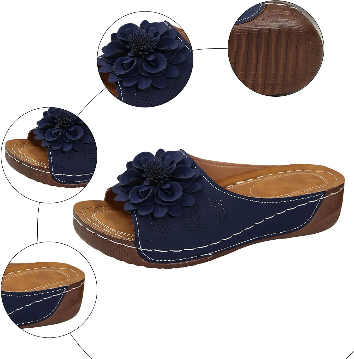 Orthopedic Sandals for Women 2025 New Chic Flower Orthotic Sandal Arch Support Boho Beach Slides Fish Mouth Open Toe Wedge Platform Comfortable Low Heel Hollow Out Slippers for Dressy Casual Wear