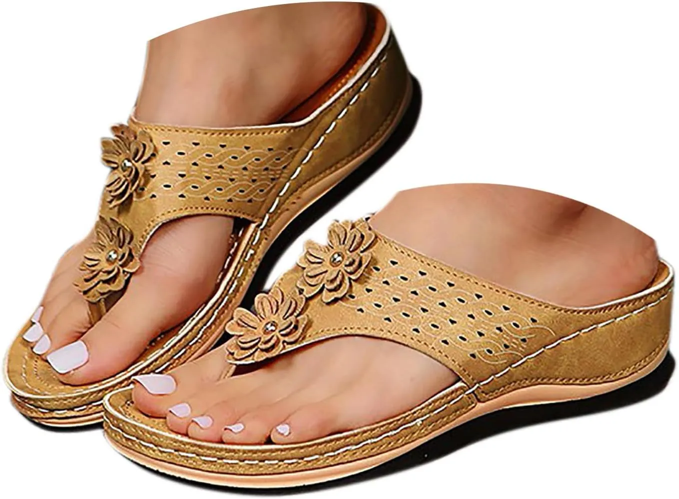 Orthopedic Sandals for Women 2025 Women's Arch Support Wedge Flip Flops Wide Width Non-Slip Comfortable Walking Thong Sandal Summer Platform Beach Shoes Slip-on for Casual Dressy Wear