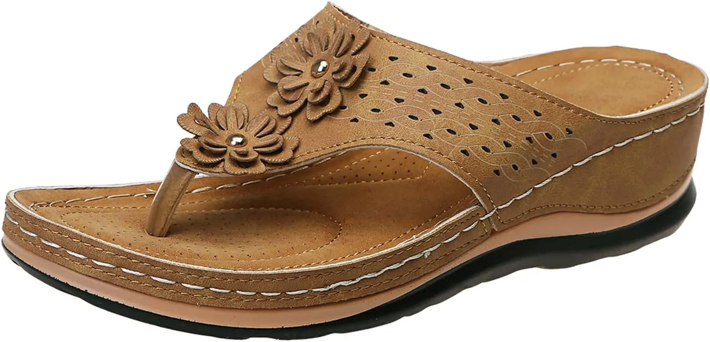 Orthopedic Sandals for Women 2025 Women's Arch Support Wedge Flip Flops Wide Width Non-Slip Comfortable Walking Thong Sandal Summer Platform Beach Shoes Slip-on for Casual Dressy Wear