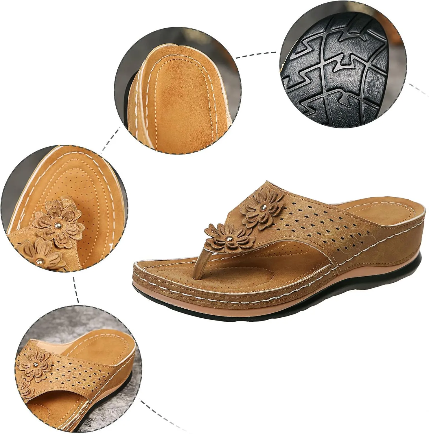 Orthopedic Sandals for Women 2025 Women's Arch Support Wedge Flip Flops Wide Width Non-Slip Comfortable Walking Thong Sandal Summer Platform Beach Shoes Slip-on for Casual Dressy Wear