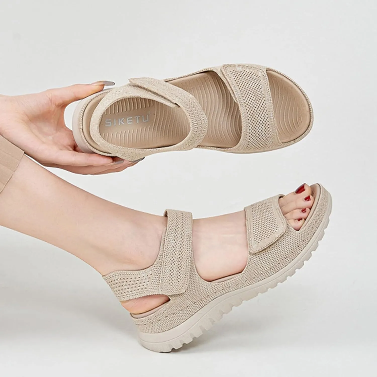 Orthopedic Sandals for Women,Hiking Sandal Orthopedic Hook Loop Non Slip Wedge Sandals Air Cushion Slingback Elastic