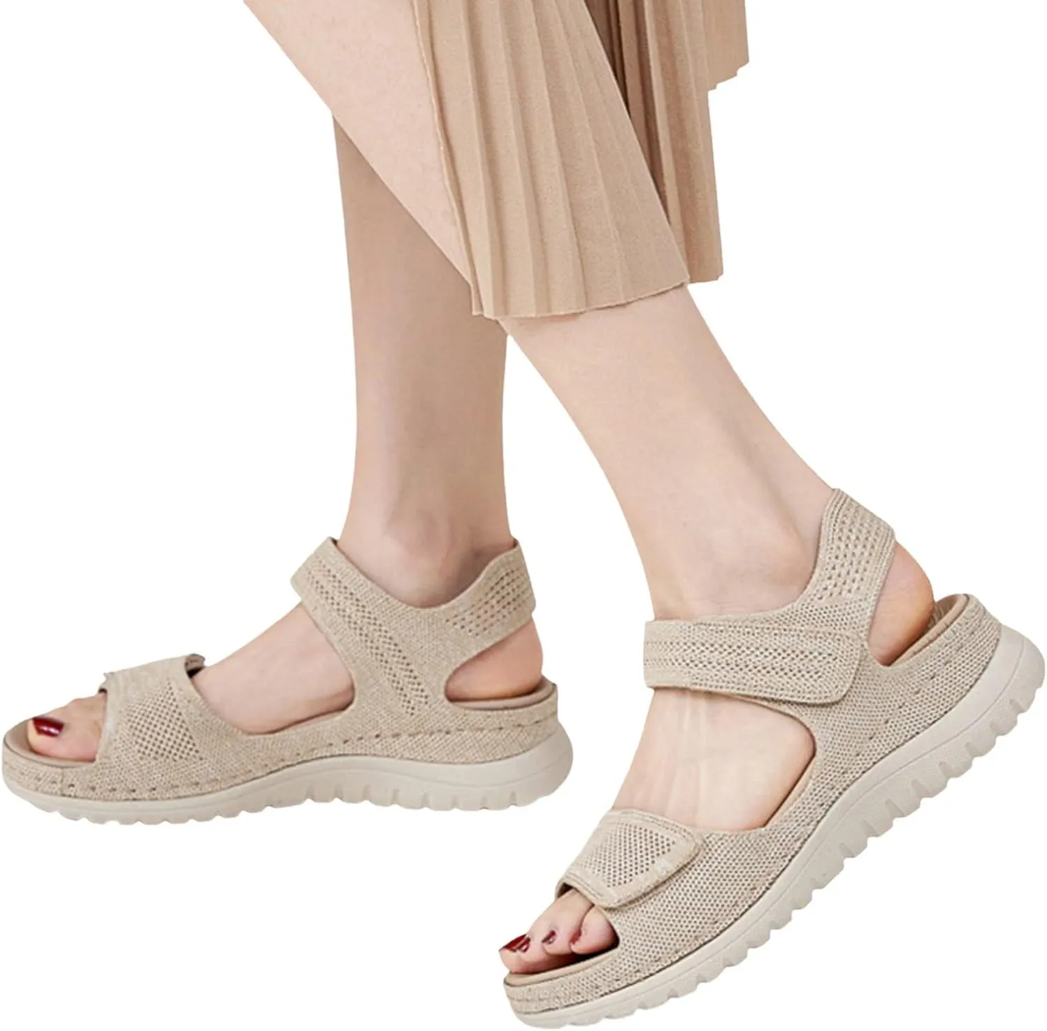 Orthopedic Sandals for Women,Hiking Sandal Orthopedic Hook Loop Non Slip Wedge Sandals Air Cushion Slingback Elastic