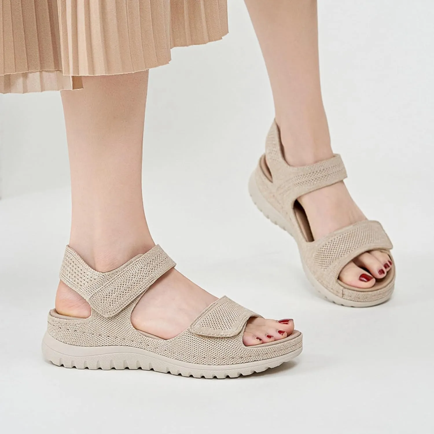 Orthopedic Sandals for Women,Hiking Sandal Orthopedic Hook Loop Non Slip Wedge Sandals Air Cushion Slingback Elastic