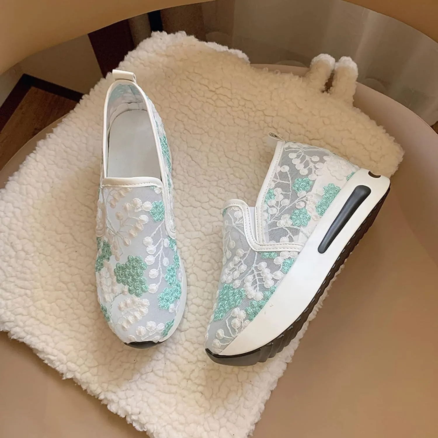 Orthopedic Shoes for Women 2025 Platform Wedge Sneakers Fashion Embroidery Floral Mesh Comfort Chunky Sole Slip On Loafers Breathable Arch Support Walking Shoe