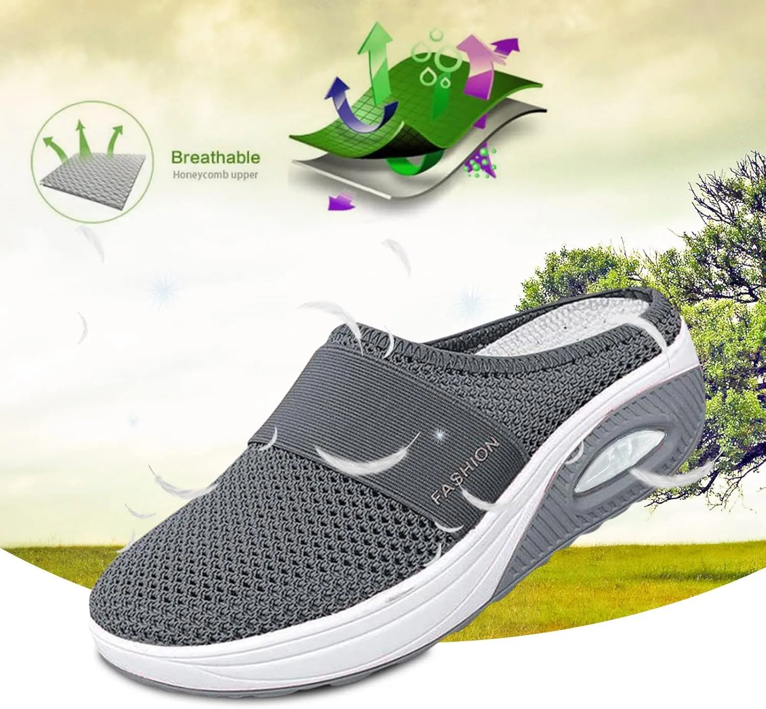 Orthopedic Shoes for Women Slip ons Air Cushion Breathable Walking Shoes with Arch Support Knit Casual Platform Mesh Shoes