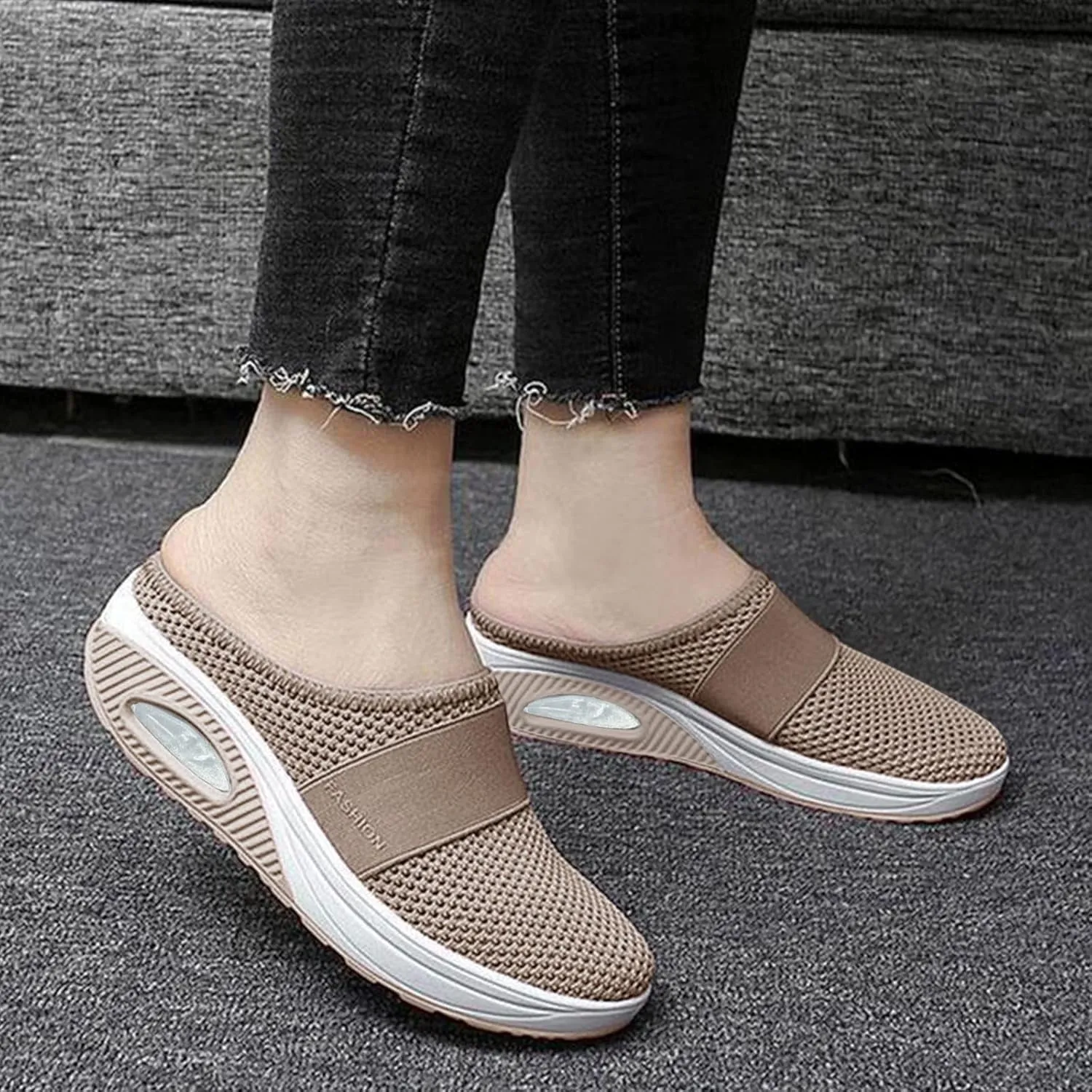 Orthopedic Shoes for Women Slip ons Air Cushion Breathable Walking Shoes with Arch Support Knit Casual Platform Mesh Shoes