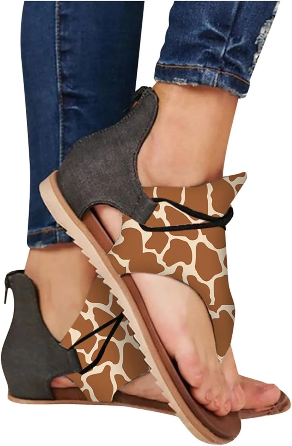 Orthopedic Wedge Sandals For Women Sandals For Women Summer Fashion Print Flat Shoes Retro Flip Gold Sandals For Women