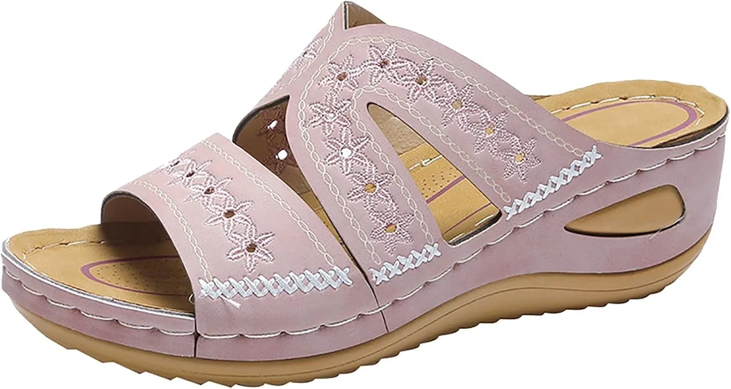 Orthopedic Wedge Sandals for Women Summer Dressy 2025 Comfortable Arch Support Non Slip Wedges Slip on Flats Flip Flops Casual Ladies Beach Outdoor Slides Slippers Shoes