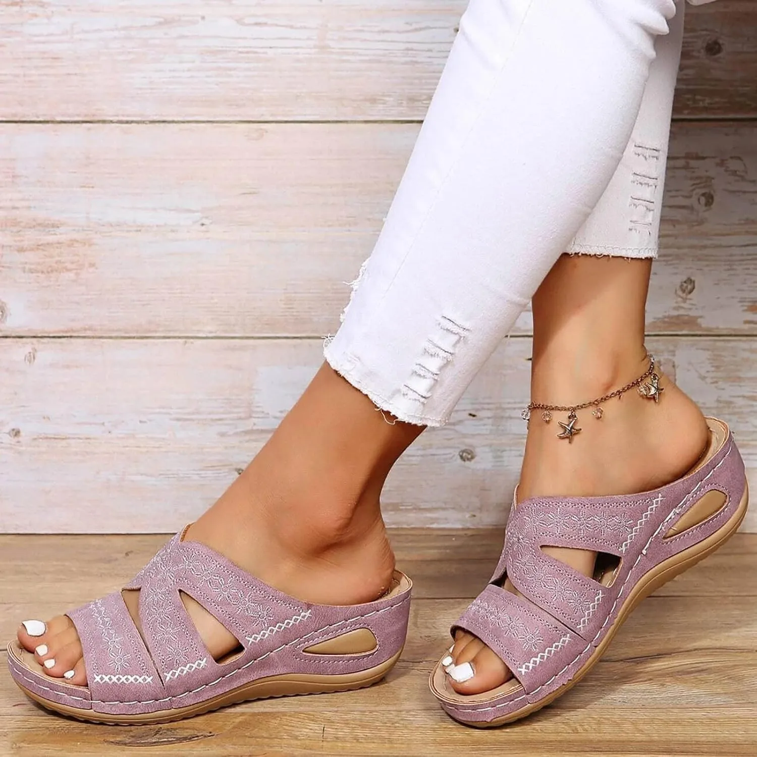 Orthopedic Wedge Sandals for Women Summer Dressy 2025 Comfortable Arch Support Non Slip Wedges Slip on Flats Flip Flops Casual Ladies Beach Outdoor Slides Slippers Shoes
