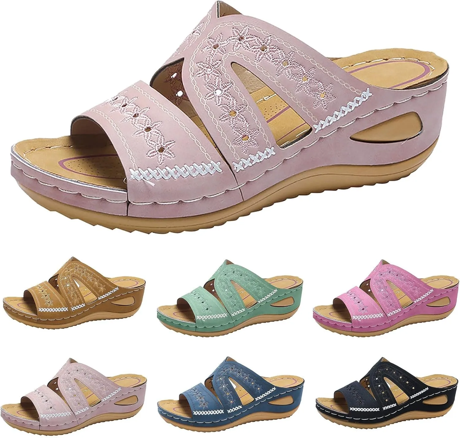 Orthopedic Wedge Sandals for Women Summer Dressy 2025 Comfortable Arch Support Non Slip Wedges Slip on Flats Flip Flops Casual Ladies Beach Outdoor Slides Slippers Shoes