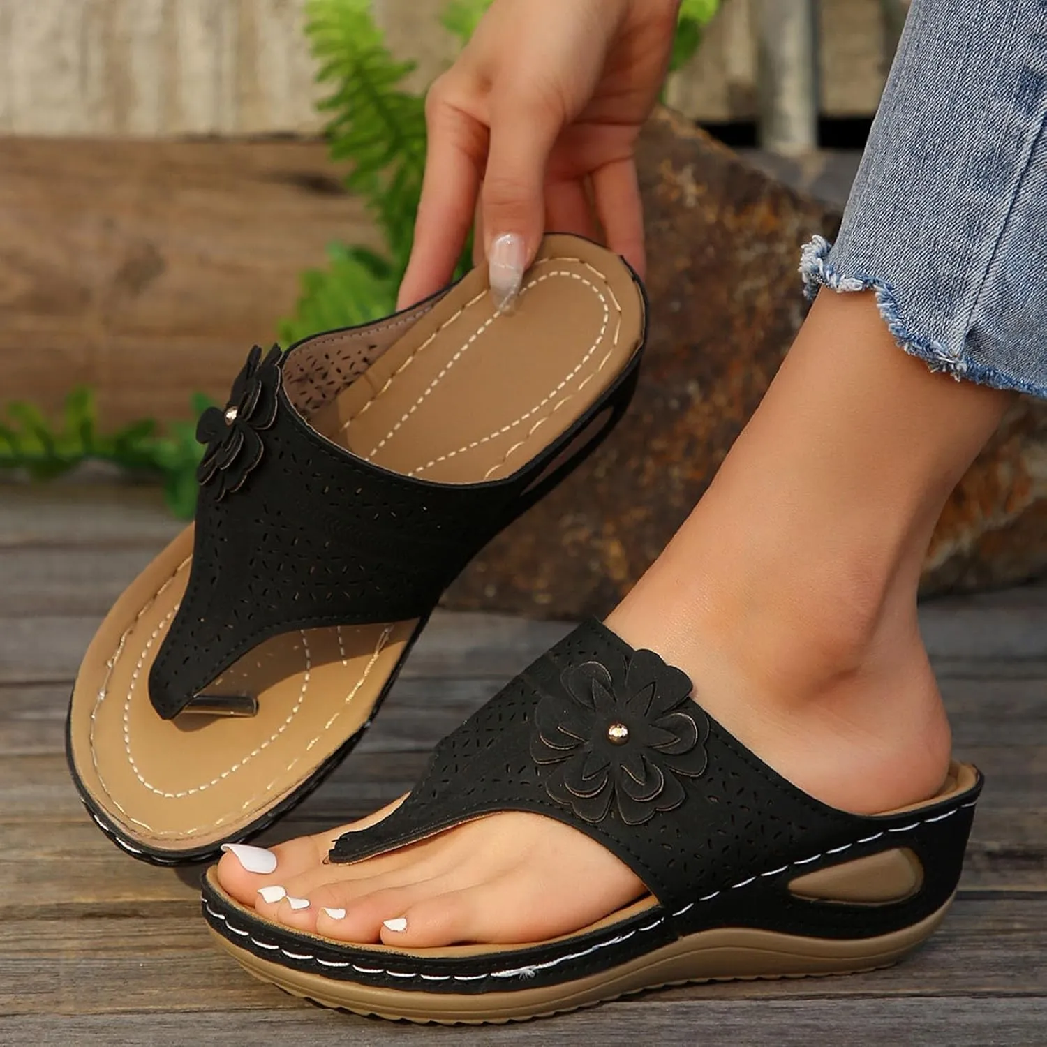 Orthopedic Wedge Sandals for Women Summer Dressy 2025 New Women's Arch Support Flip Flops Comfortable Orthotic Thong Sandal Ladies Slip on Slides for Walking Beach Vacation