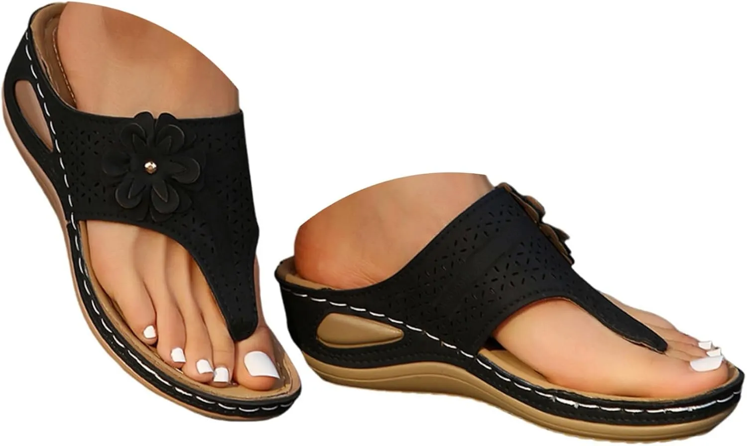 Orthopedic Wedge Sandals for Women Summer Dressy 2025 New Women's Arch Support Flip Flops Comfortable Orthotic Thong Sandal Ladies Slip on Slides for Walking Beach Vacation
