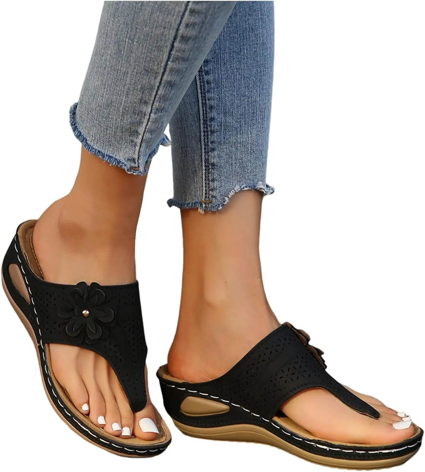 Orthopedic Wedge Sandals for Women Summer Dressy 2025 New Women's Arch Support Flip Flops Comfortable Orthotic Thong Sandal Ladies Slip on Slides for Walking Beach Vacation