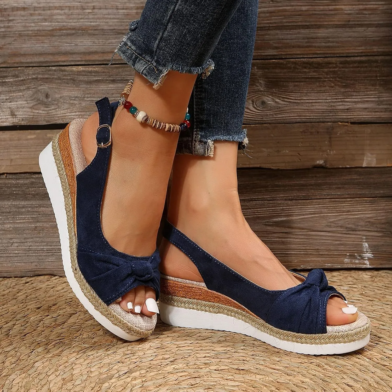 Orthopedic Wedge Sandals for Women Summer Dressy 2025 Platform Flat Open Toe Ankle Strap Espadrilles Sandal Casual Strappy Slip on Beach Boho Sandals Comfortable Outdoor Shoes