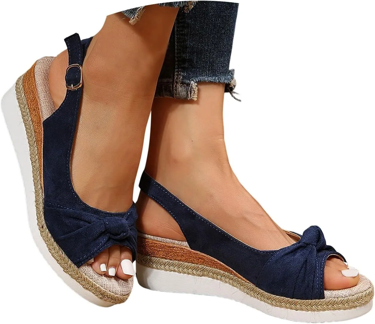 Orthopedic Wedge Sandals for Women Summer Dressy 2025 Platform Flat Open Toe Ankle Strap Espadrilles Sandal Casual Strappy Slip on Beach Boho Sandals Comfortable Outdoor Shoes