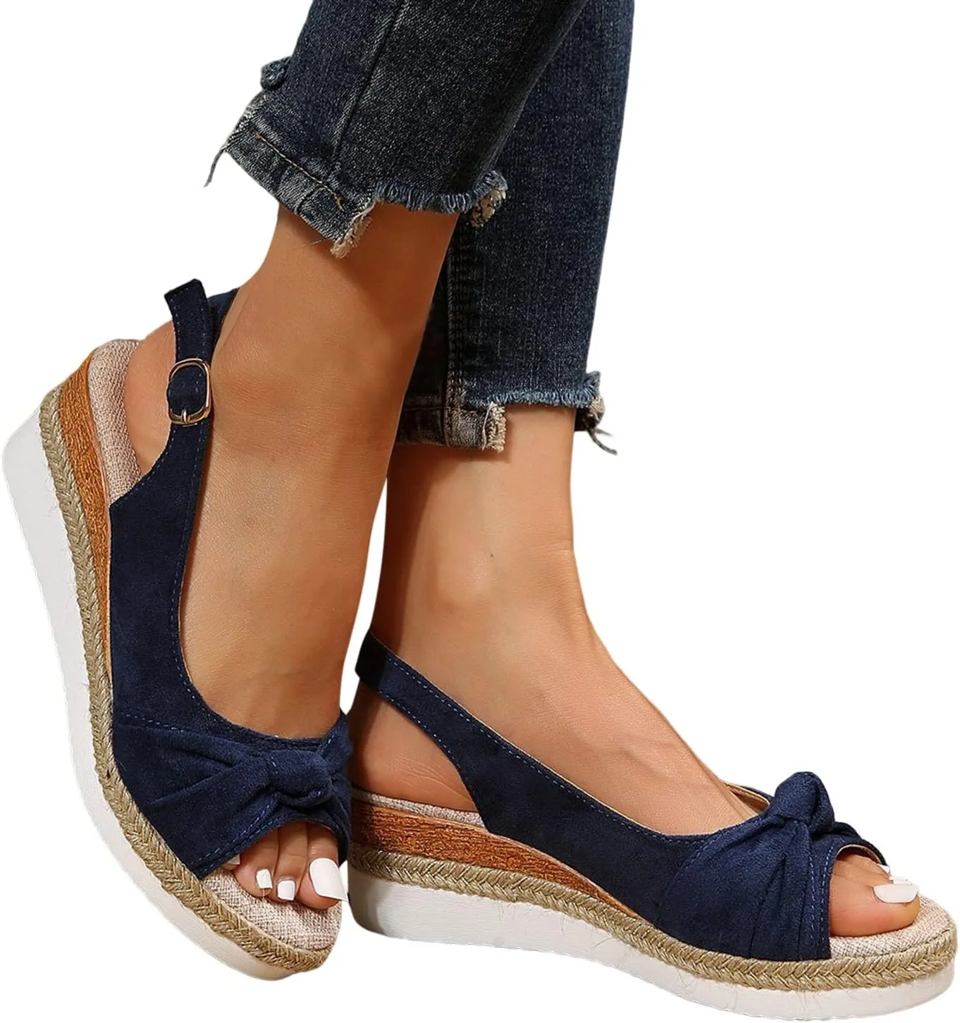 Orthopedic Wedge Sandals for Women Summer Dressy 2025 Platform Flat Open Toe Ankle Strap Espadrilles Sandal Casual Strappy Slip on Beach Boho Sandals Comfortable Outdoor Shoes