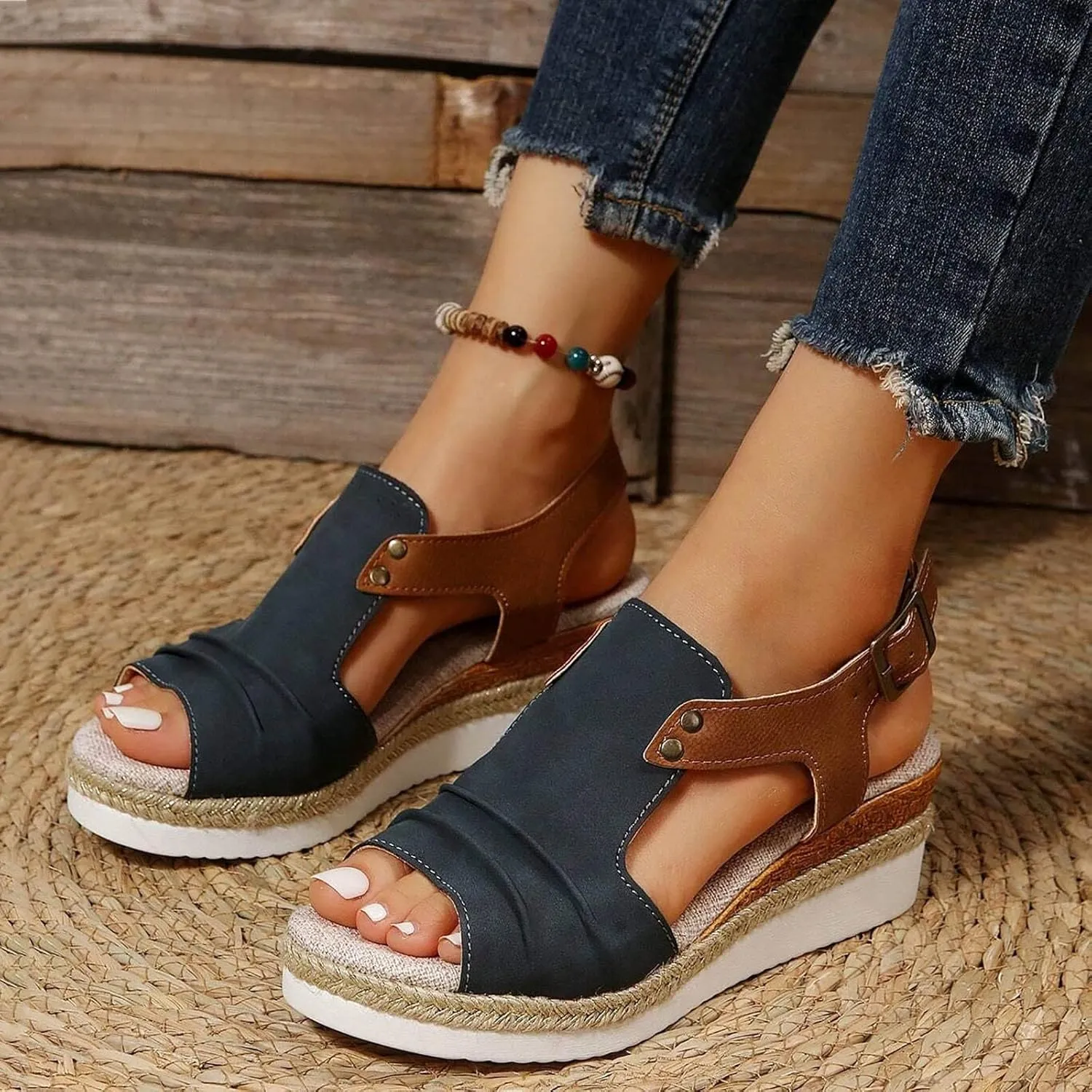 Orthopedic Wedge Sandals for Women Summer Dressy 2025 Womens Wedge Sandal Mid Heel Espadrilles Wedges Platform Sandals Casual Comfortable Orthotic Strappy Walking Sandals Shoes