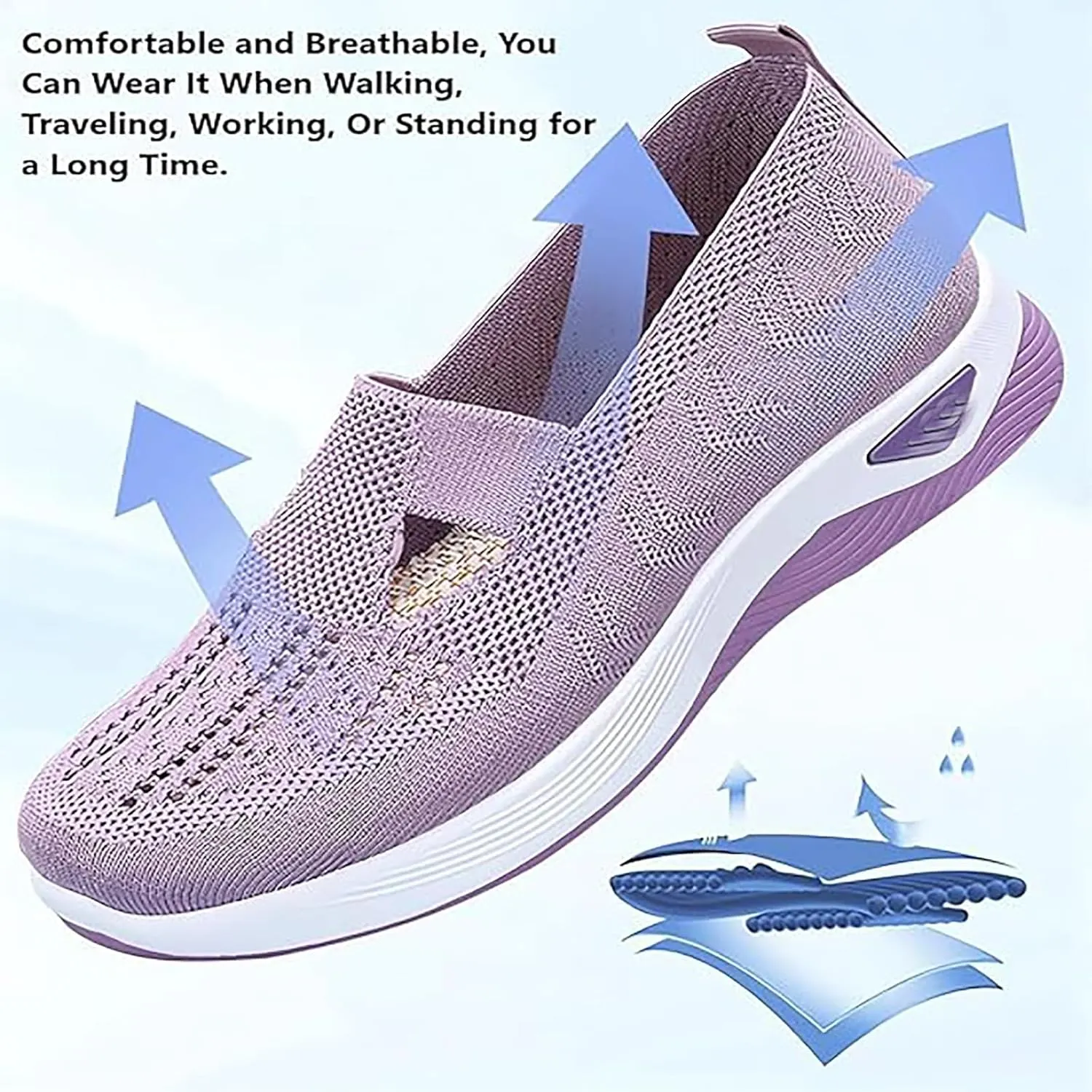 Orthowalkway Womens Shoes Comfort Wear Orthopedic Walking Shoes for Women Mesh Breathable Slip-On Knitted Lightweight Flat Sneakers Embroidered Flower Walking Sports Shoes