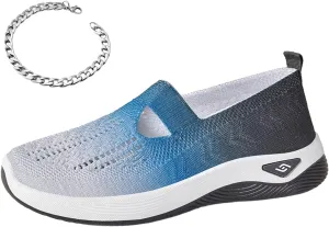 Orthowalkway Womens Shoes Comfort Wear Orthopedic Walking Shoes for Women Mesh Breathable Slip-On Knitted Lightweight Flat Sneakers Embroidered Flower Walking Sports Shoes
