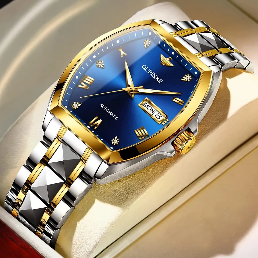 OUPINKE Mens Automatic Wrist Watch Luxury Diamond Self Winding Mechanical Waterproof Sapphire Crystal Date Watch