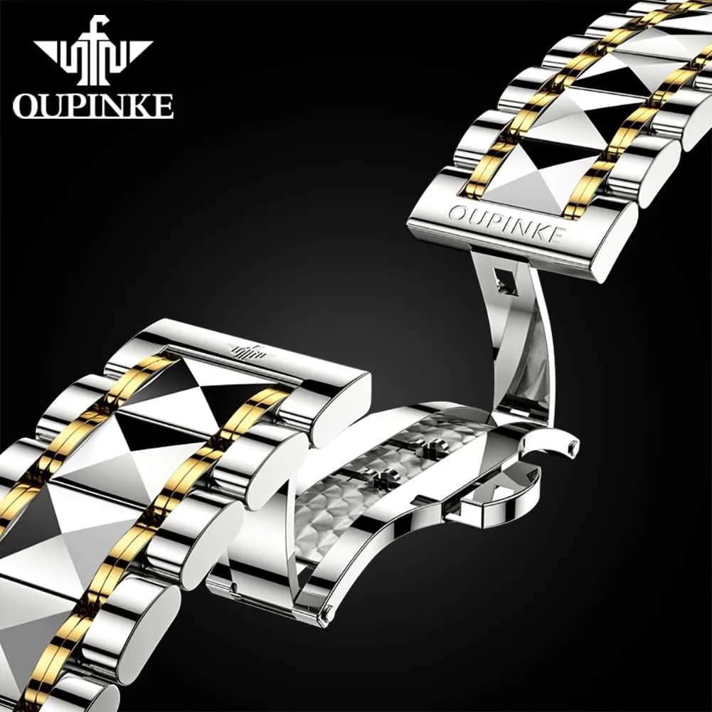 OUPINKE Mens Automatic Wrist Watch Luxury Diamond Self Winding Mechanical Waterproof Sapphire Crystal Date Watch
