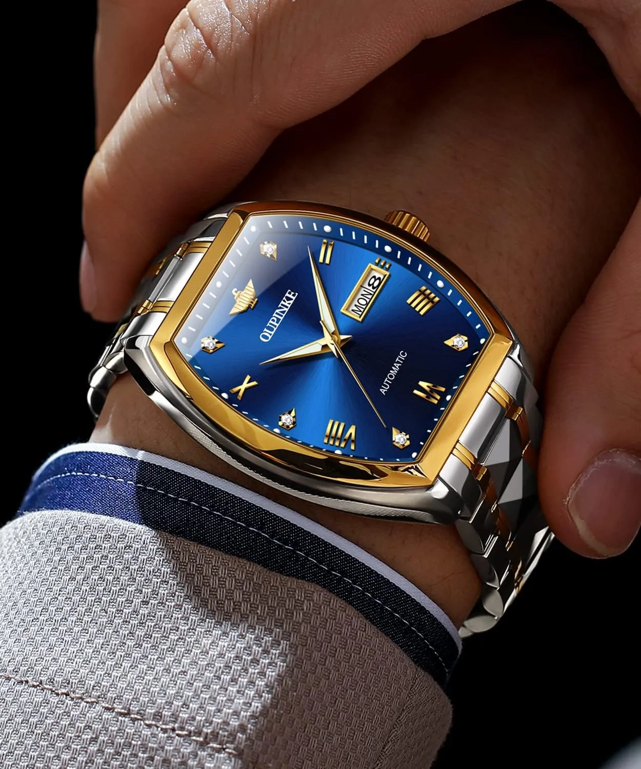 OUPINKE Mens Automatic Wrist Watch Luxury Diamond Self Winding Mechanical Waterproof Sapphire Crystal Date Watch