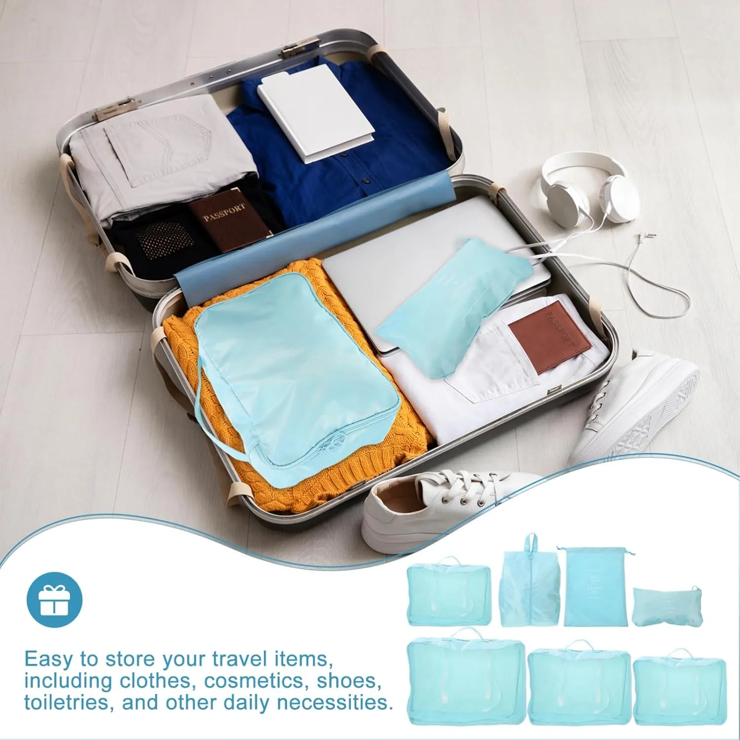 Packing Cubes for Suitcase 7pcs Set Organizer Luggage Organizer Compression Bag Toiletries Wrinkle- Travel