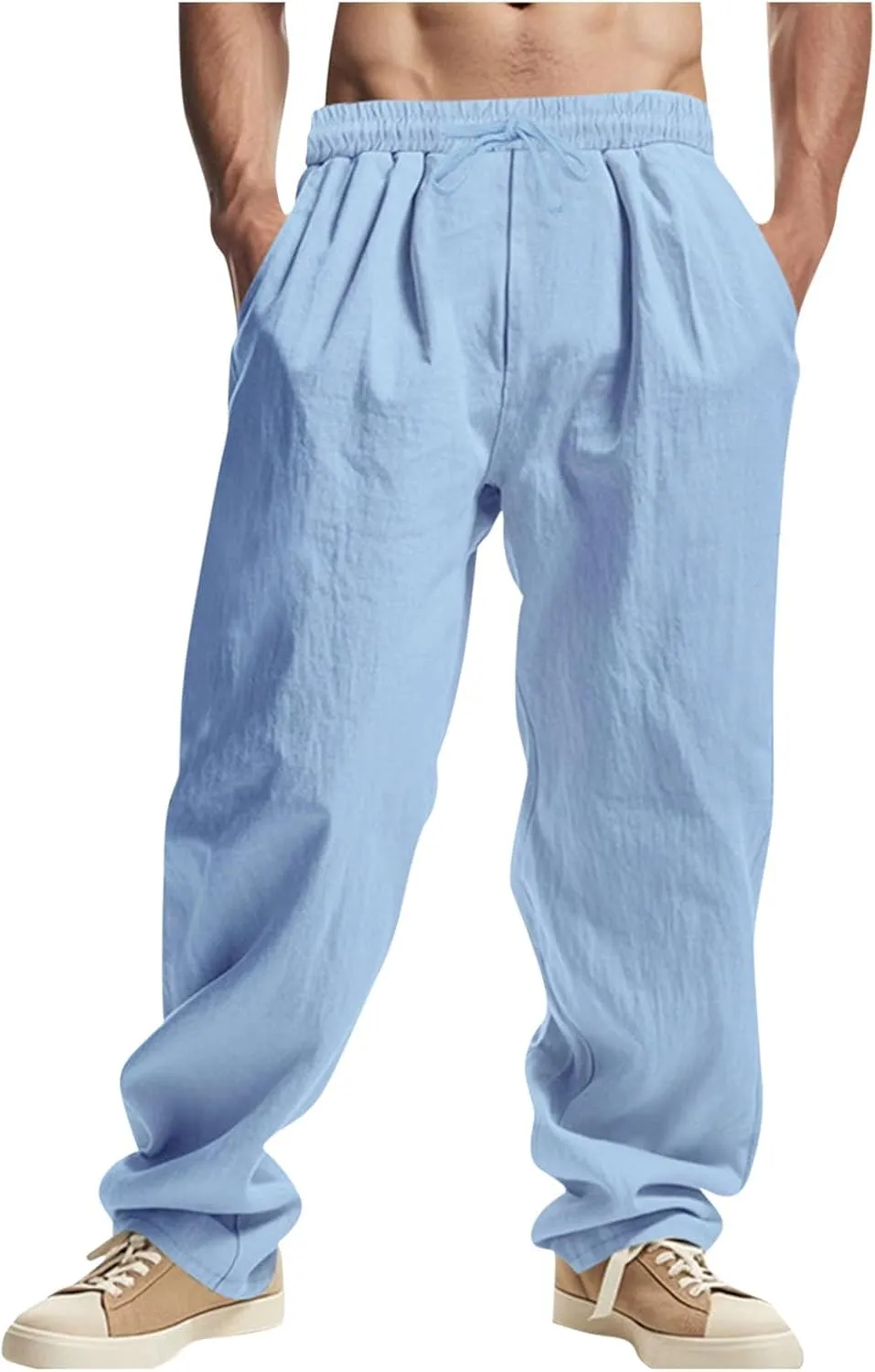 Pants Men Dress Basic Summer Loose Drawstring Elastic Waist Trousers Casual Fashion Lightweight Workout Linen Clothes