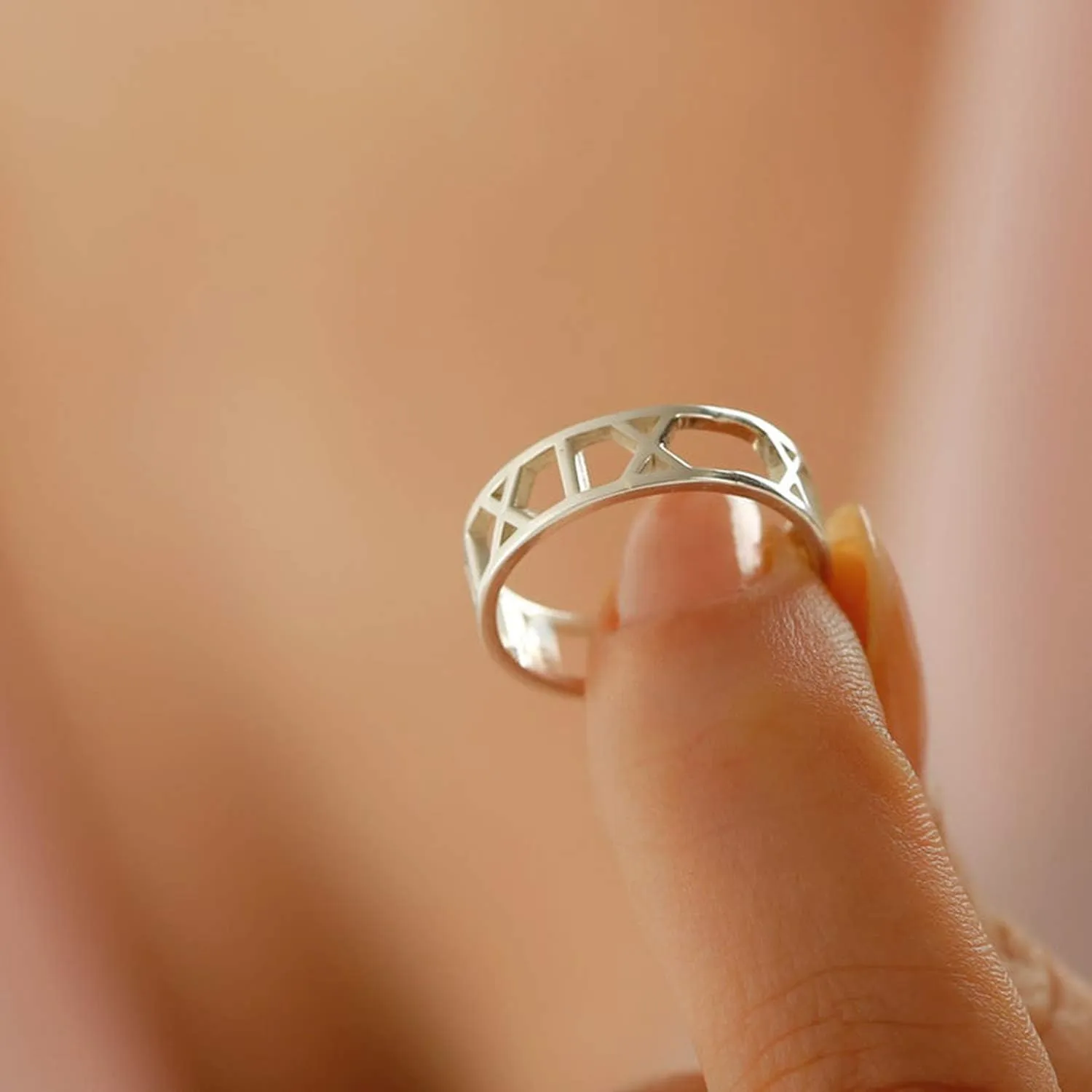 PEIMKO Personalized Cutout Roman Numeral Band Ring, Wedding Date Ring, Custom Made With Any Date/Name Size 4-15