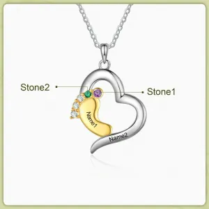 Personalized Baby Feet Heart-Shaped Necklace Of 2 Stones