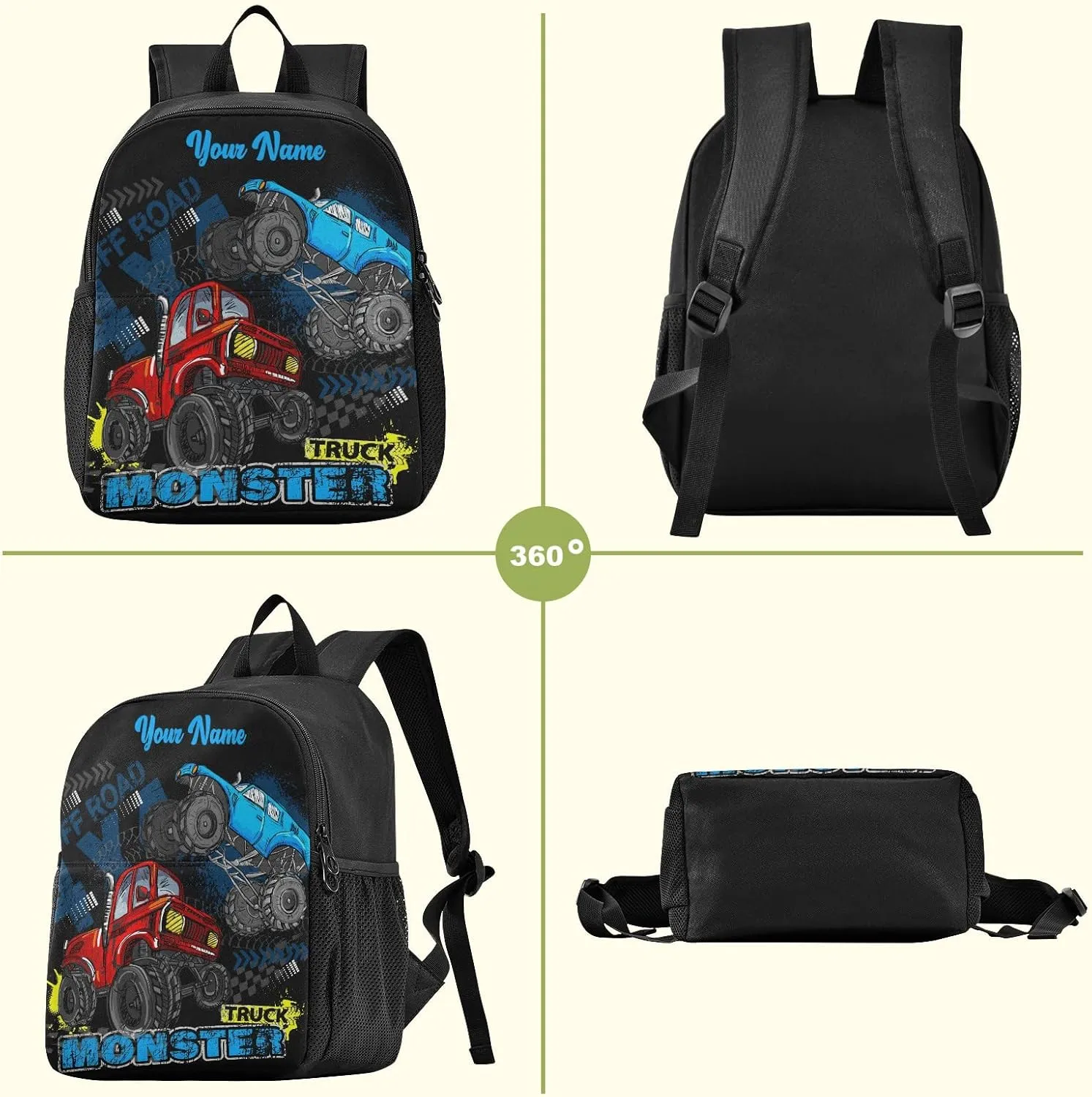 Personalized Monster Truck Kids Backpacks for Boys Preschool Backpack Light School Travel Backpacks with Name