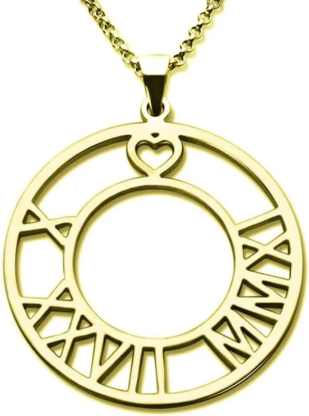 Personalized Roman Numeral Necklace in Sterling Silver Custom with Any Date Name Circle Pendant Jewelry for Women Teen Girls