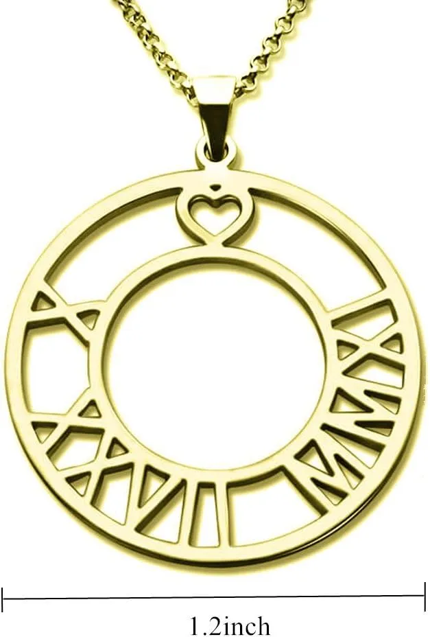 Personalized Roman Numeral Necklace in Sterling Silver Custom with Any Date Name Circle Pendant Jewelry for Women Teen Girls