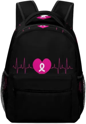 Pink Ribbon Breast Cancer Awareness Unisex Laptop Backpack Lightweight Shoulder Bag Travel Daypack