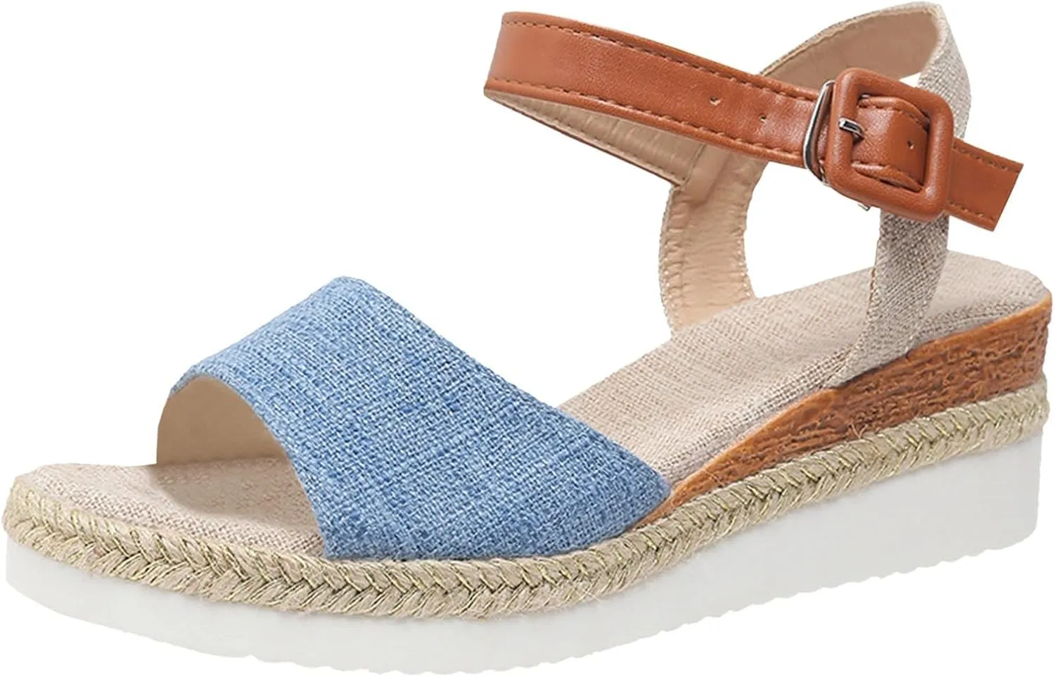 Platform Sandals Women Slip On Espadrille Wedges with Ankle Strap Open Toe Beach Shoes Outdoor Walking Dress Heels