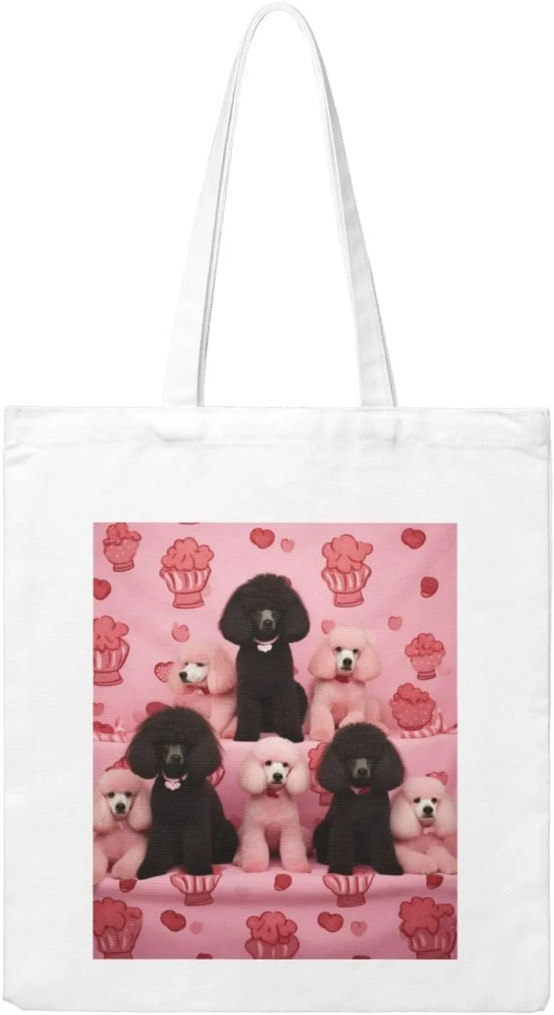 (Poodles Dogs) Reusable Canvas Tote Bag For Women Shoulder Bag For Shopping Grocery Beach Travel Work