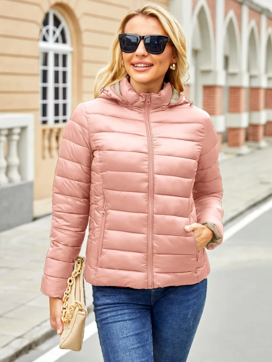 Puffer Jacket Womens Winter Coats with Hood Lightweight Packable Down Jacket Womens Quilted Coat
