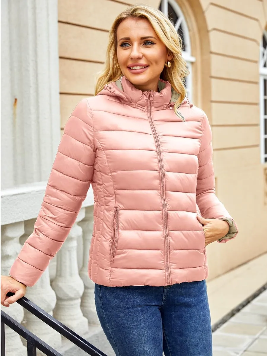 Puffer Jacket Womens Winter Coats with Hood Lightweight Packable Down Jacket Womens Quilted Coat