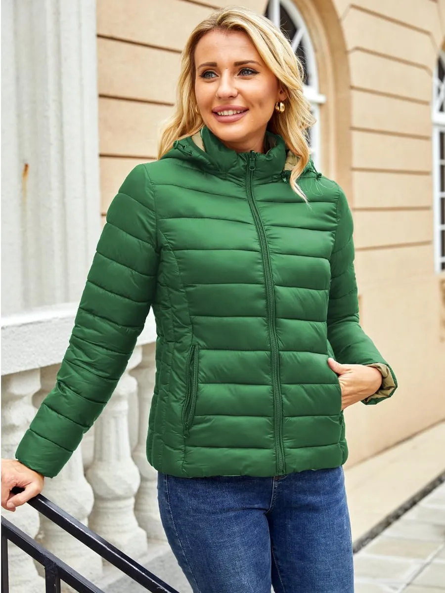 Puffer Jacket Womens Winter Coats with Hood Lightweight Packable Down Jacket Womens Quilted Coat