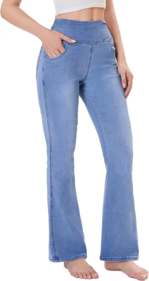 Pull on Flare Jeans for Women, Trendy Stretchy High Waisted Bell Bottom Skinny Boot Cut Jeans Legging for Women
