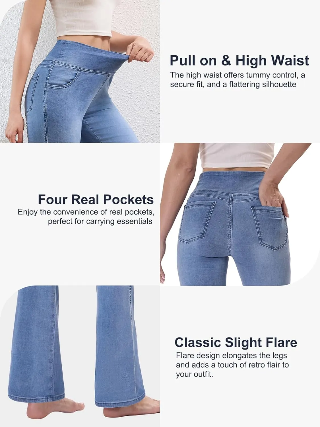 Pull on Flare Jeans for Women, Trendy Stretchy High Waisted Bell Bottom Skinny Boot Cut Jeans Legging for Women
