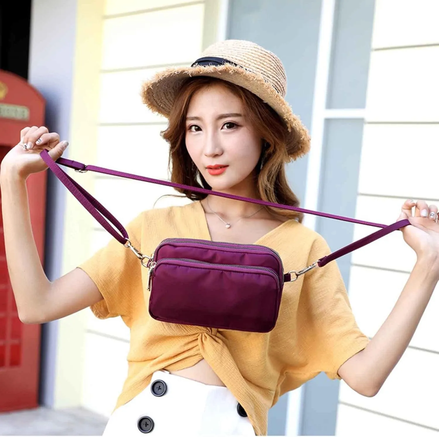 Quilted Crossbody Bags for Women Fashion Cotton Canvas Handbags Tote Purses Carry Options for Work and Daily Use(Purple)