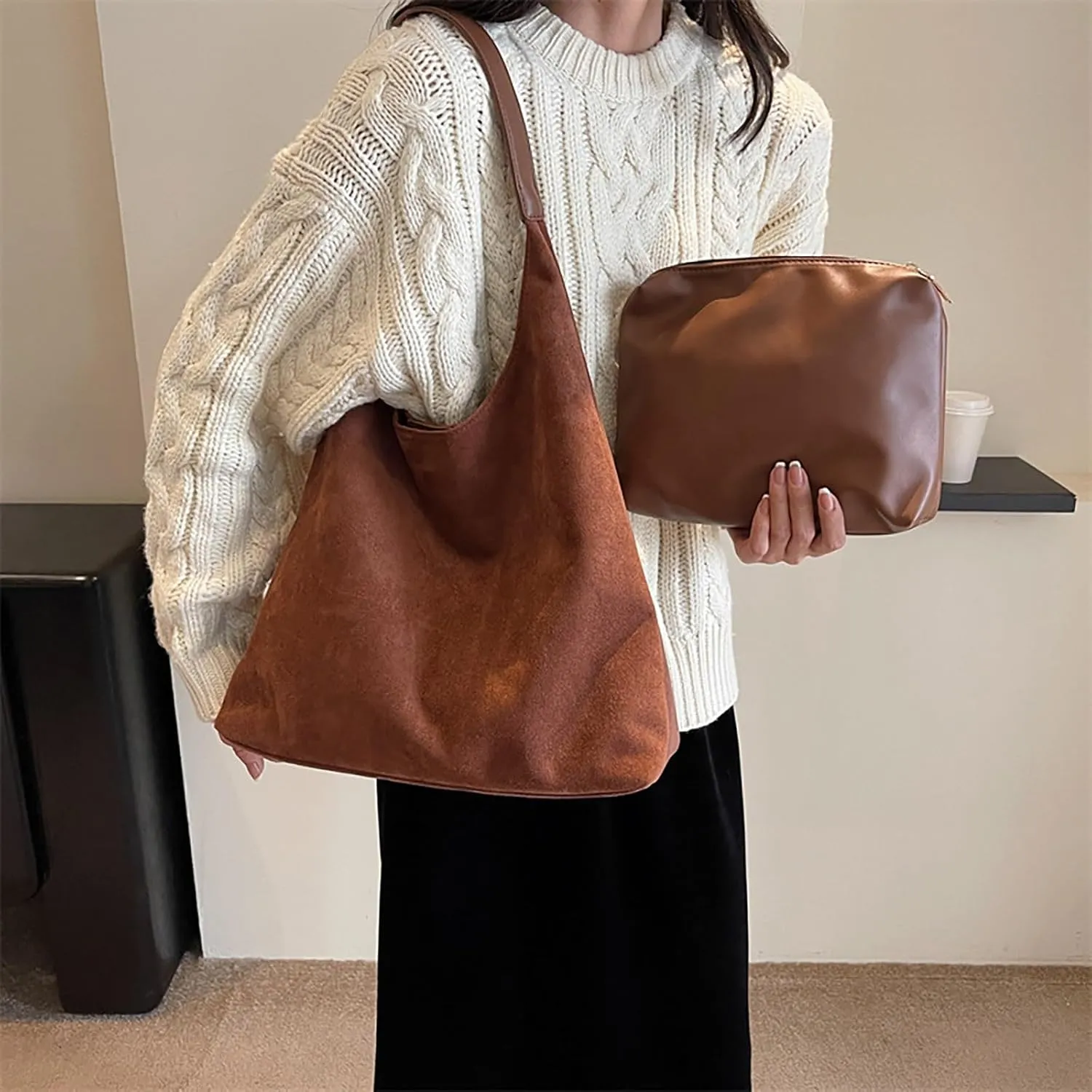 Quilted Crossbody Bags for Women Retro Studded Crossbody Bags Small Shoulder Purses Retro Clutch Underarm Purse(Brown)