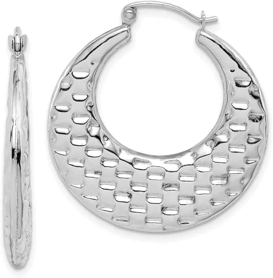 Real 10k White Gold Textured Hoop Earrings