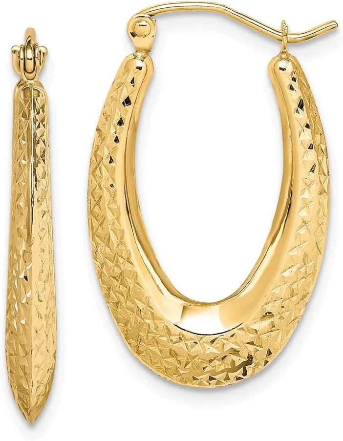 Real 10k Yellow Gold Textured Oval Hoop Earrings - 27mm x 17mm