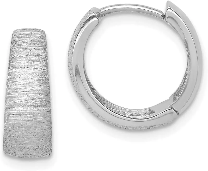 Real 14K White Gold Textured Hoop Huggie Earrings